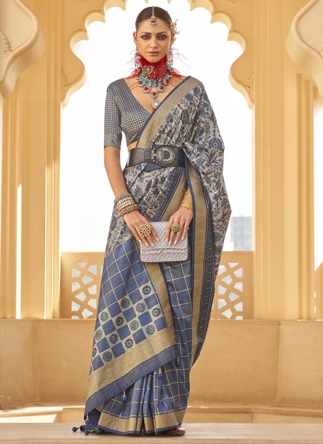 Silk Sky Blue Wedding Wear Embroidery Work Saree